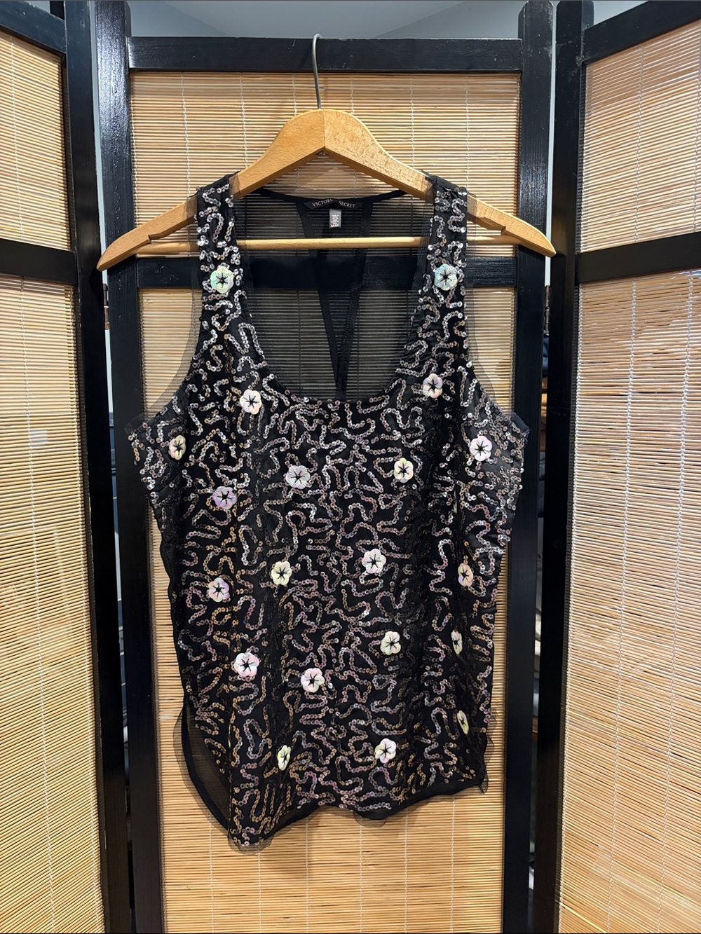 Victoria's Secret Black Sequin Floral Tank